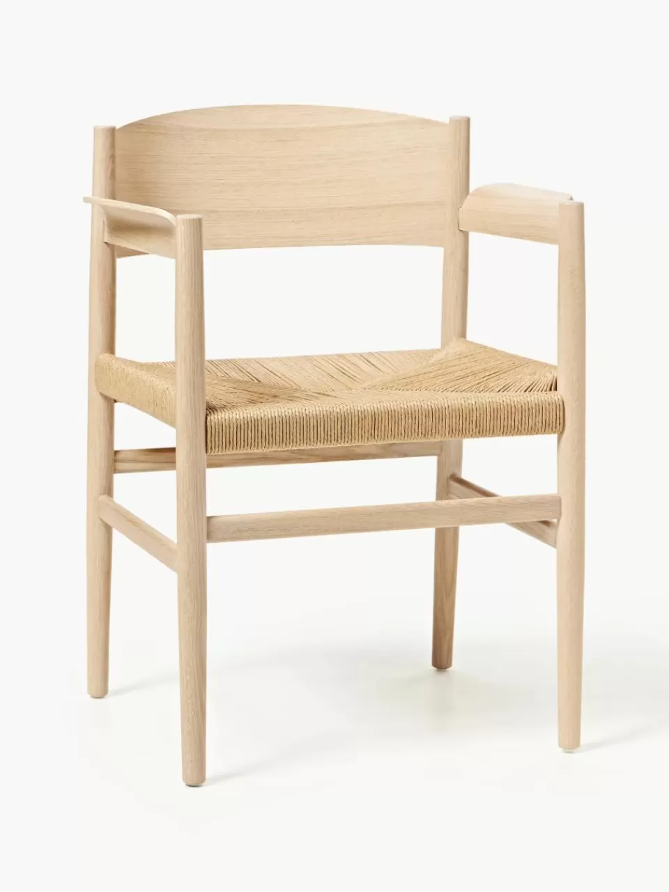 Mater Armstoel Nestor van eikenhout met gevlochten zitvlak, handgemaakt | Stoelen | Houten Stoelen