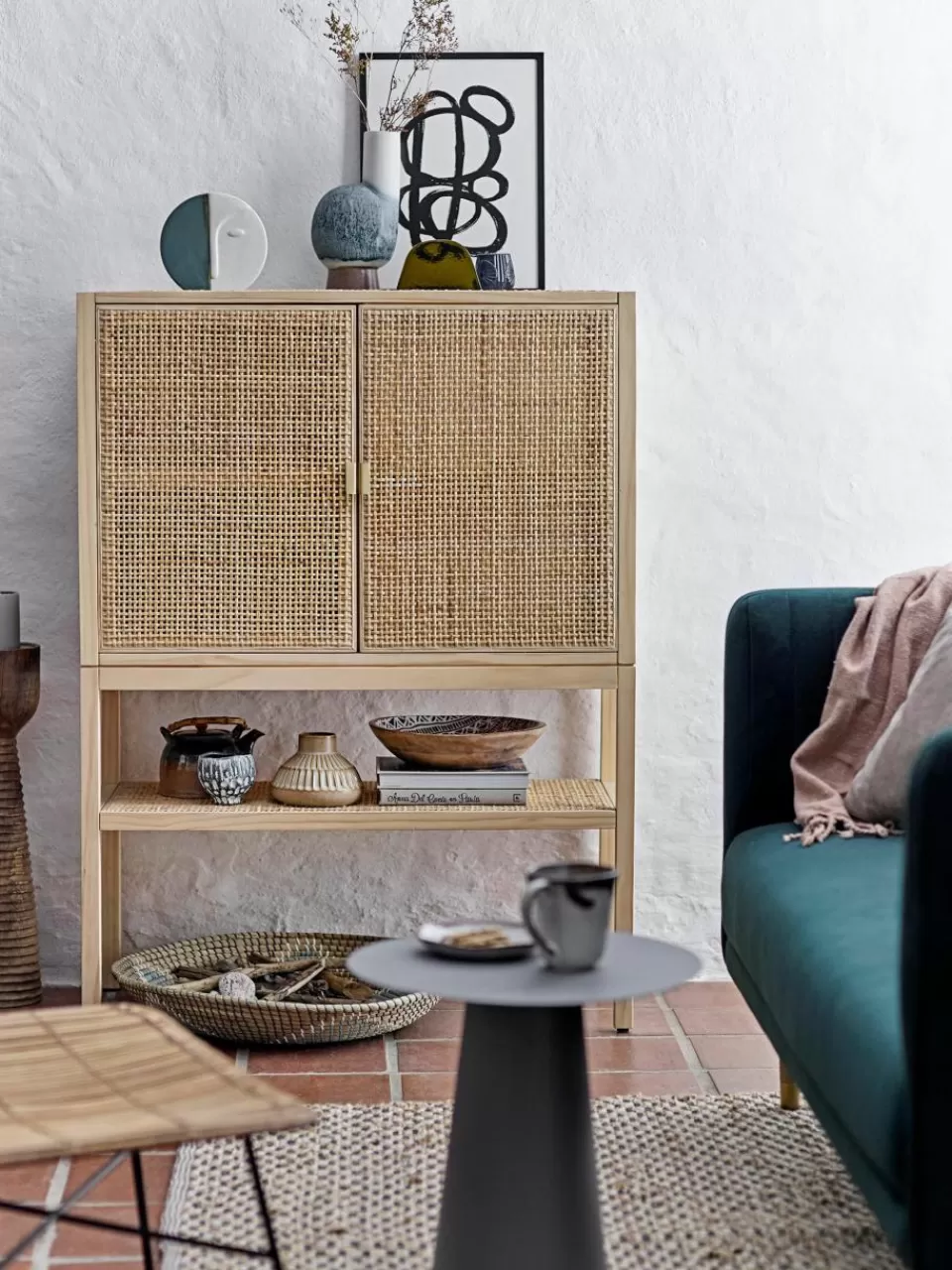 Bloomingville Dressoir Sanna van grenenhout en rotan | Wandkasten | Wandkasten