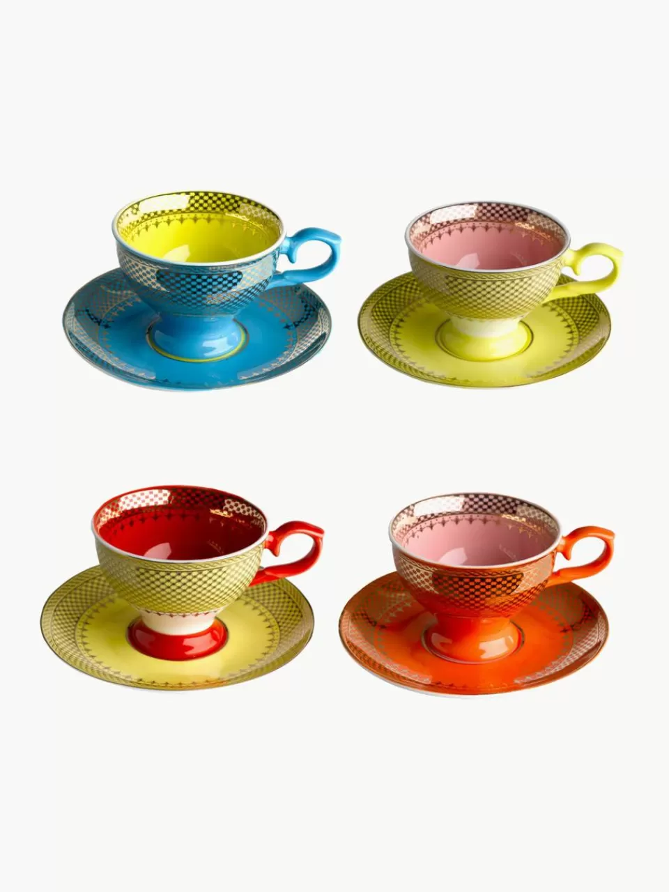 Pols Potten Espressokopjes Grandma met schoteltjes, set van 4 | Servies | Espressokopjes