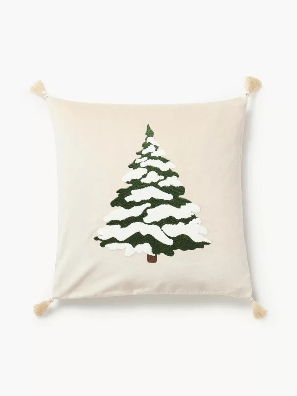 Westwing Collection Fluwelen kussenhoes Amara met gesticktem Tannenbaum | Sierkussens | Sierkussens