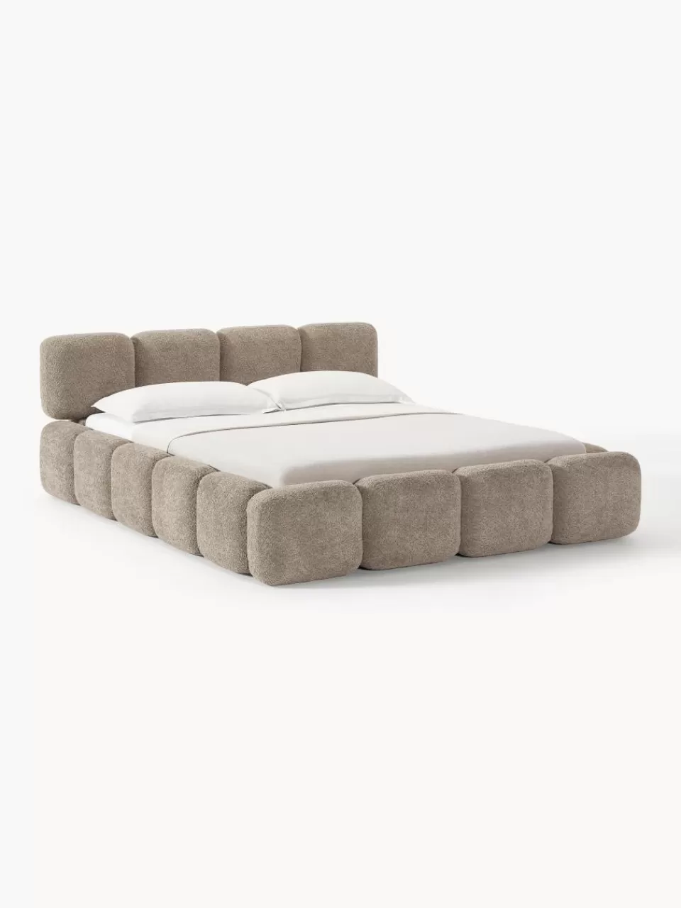 Westwing Collection Gestoffeerd bed Tayla van teddy bouclé | Bedden | Gestoffeerde Bedden