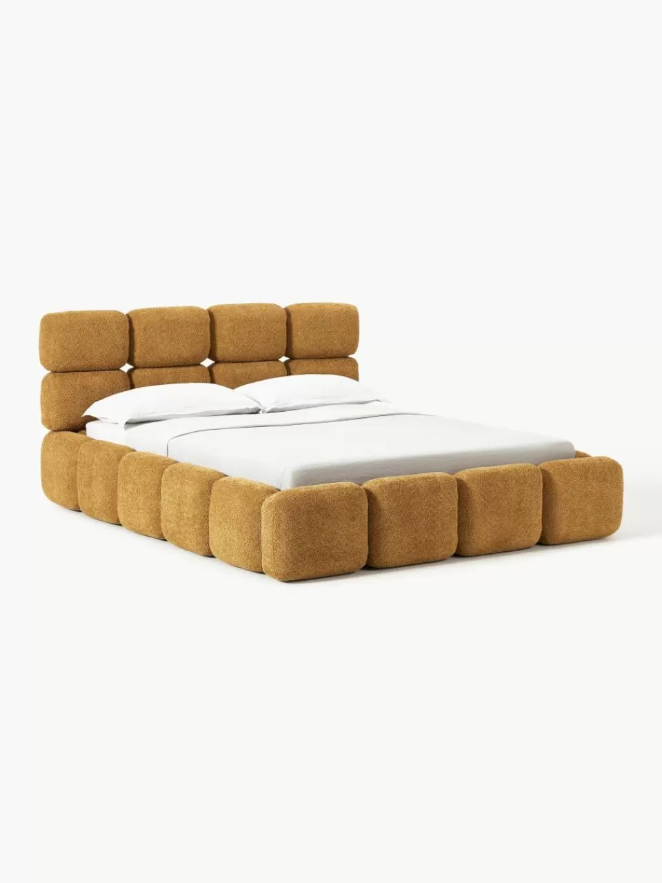 Westwing Collection Gestoffeerd bed Tayla van teddy bouclé | Bedden | Gestoffeerde Bedden