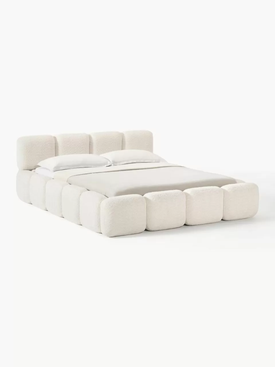 Westwing Collection Gestoffeerd bed Tayla van teddy bouclé | Gestoffeerde Bedden | Bedden