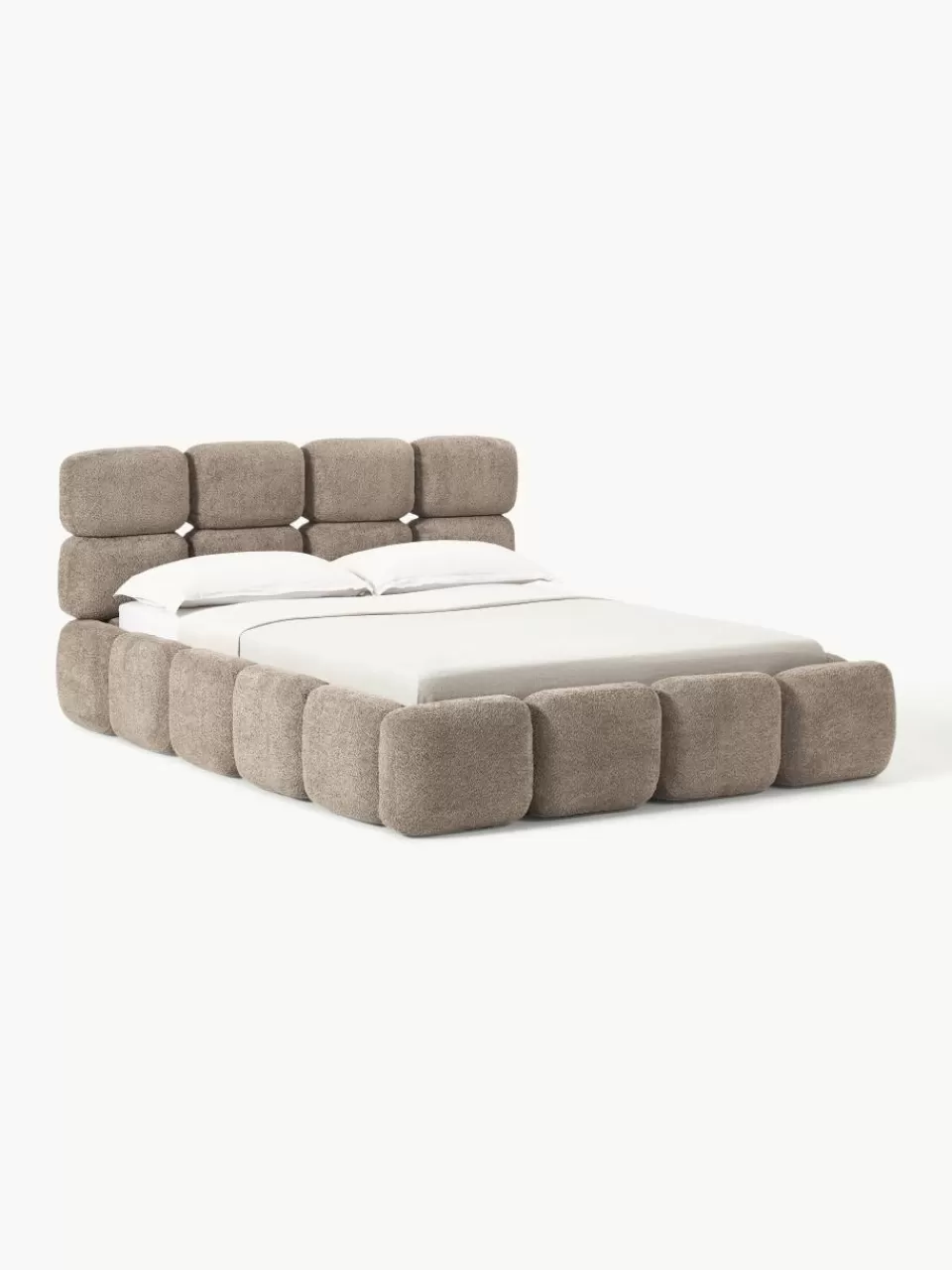 Westwing Collection Gestoffeerd bed Tayla van teddy bouclé met opbergruimte | Bedden | Gestoffeerde Bedden