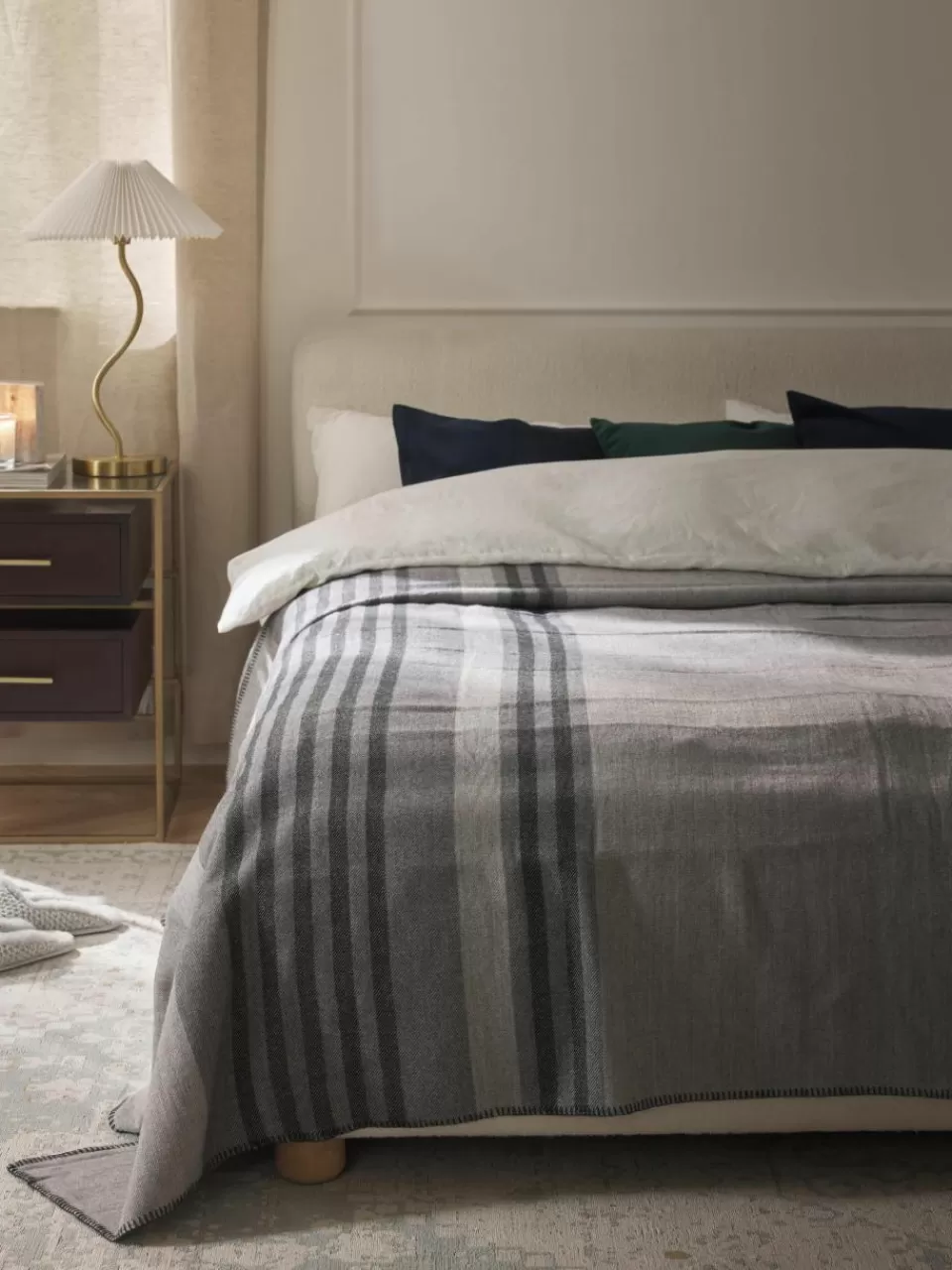 Westwing Collection Gestreept wollen plaid Ivory | Bedspreien