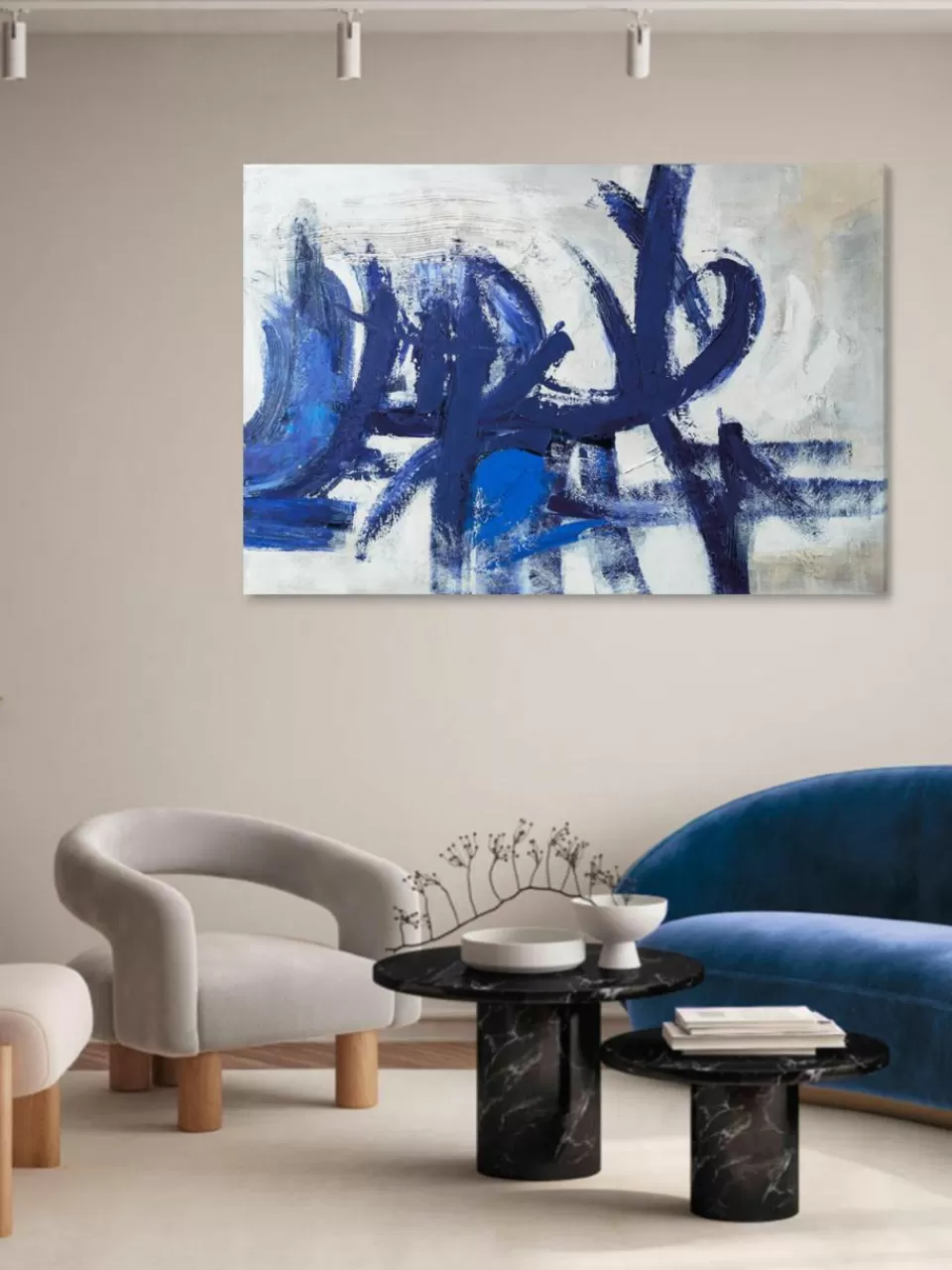 Agave Handbeschilderde canvasdoek Blue Stroke | Wanddecoratie | Decoratie