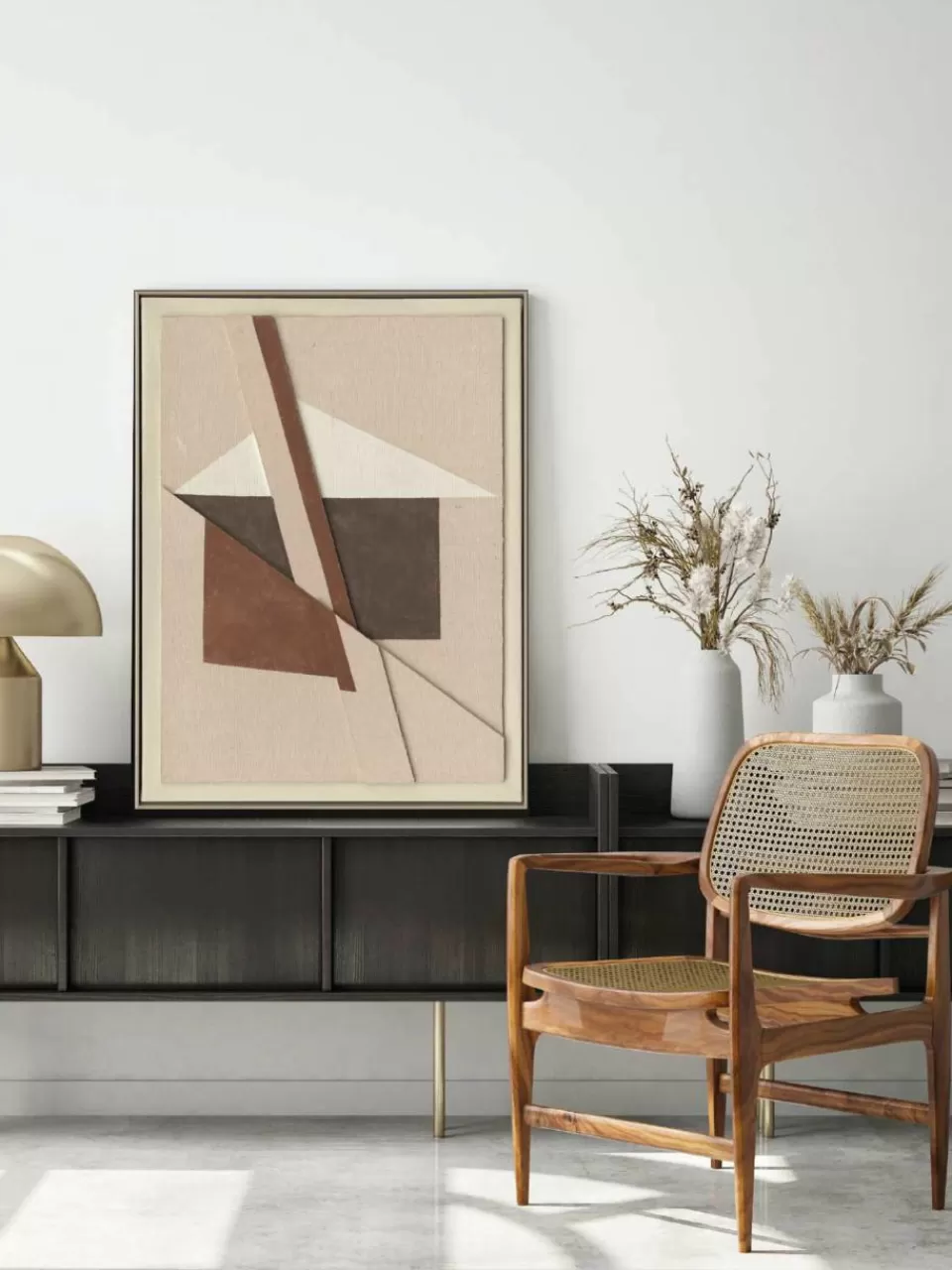 Agave Handbeschilderde canvasdoek Brown Shapes met frame | Wanddecoratie | Decoratie