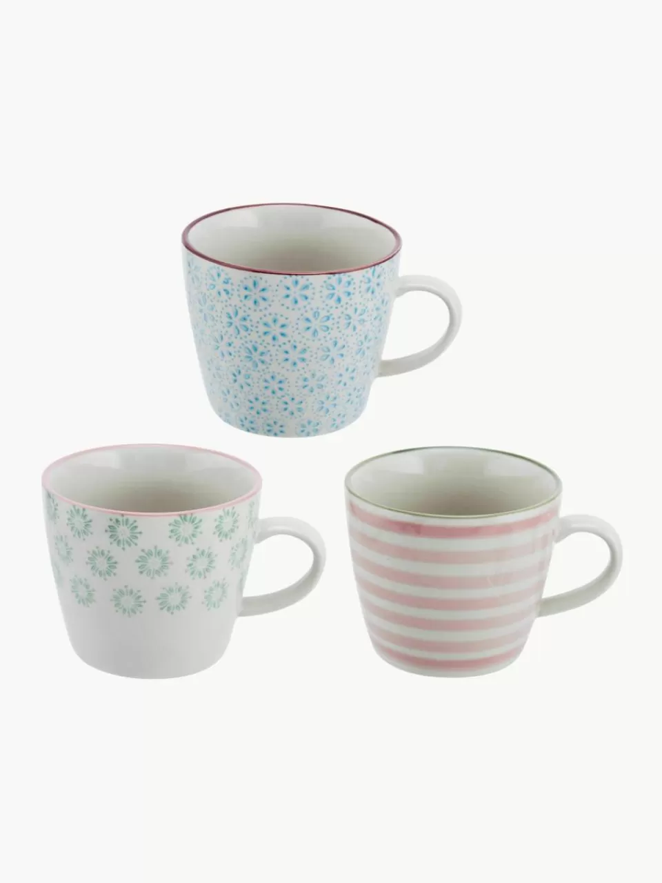 Bloomingville Handbeschilderde mokken Patrizia, set van 3 | Koffiekopjes | Servies