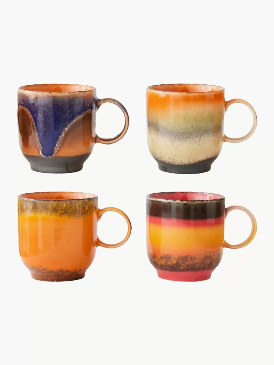 HKLIVING Handgemaakte keramische kopjes 70's, set van 4 | Koffiekopjes | Servies