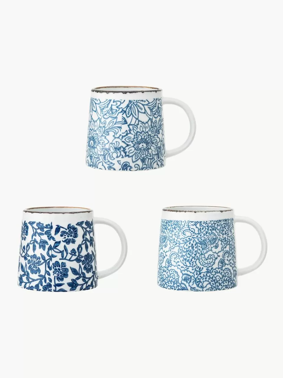 Bloomingville Handgemaakte mokken Molly met bloemmotief, set van 3 | Servies | Koffiekopjes