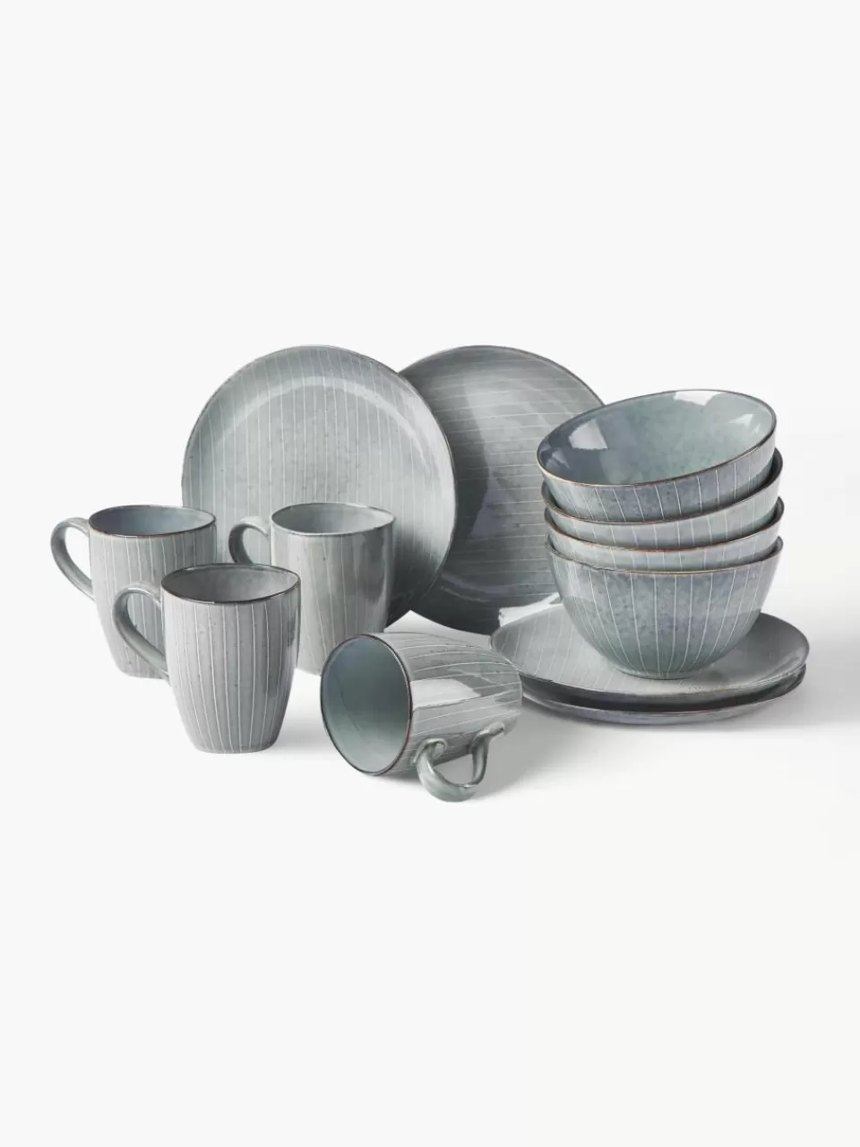 Broste Copenhagen Handgemaakte ontbijtset Nordic Sea, 4 personen (12-delig) | Servies | Serviessets