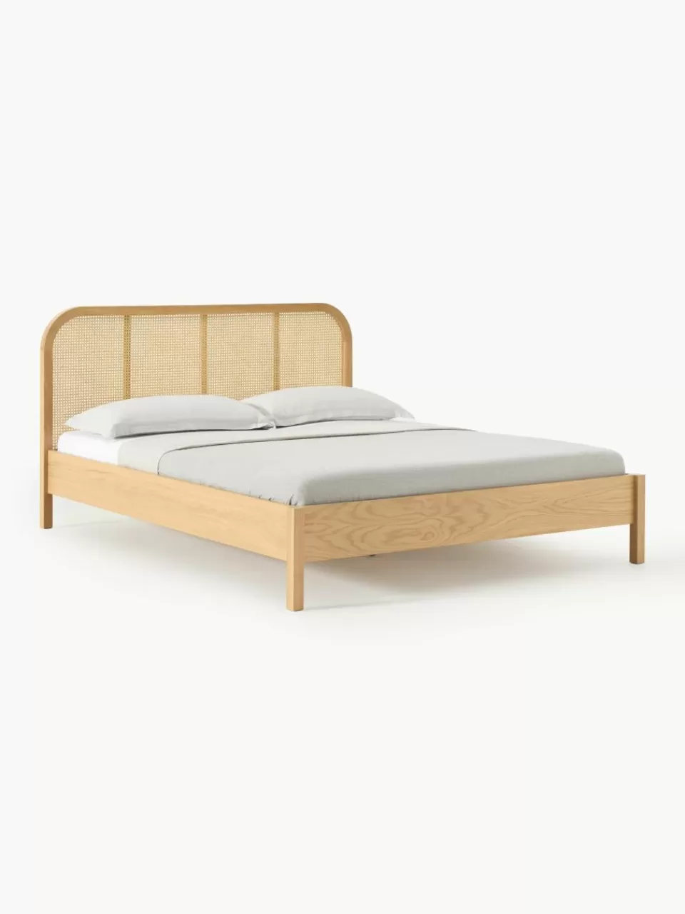 Westwing Collection Houten bed Jones met hoofdeinde van Weens vlechtwerk | Bedden | Bedframes