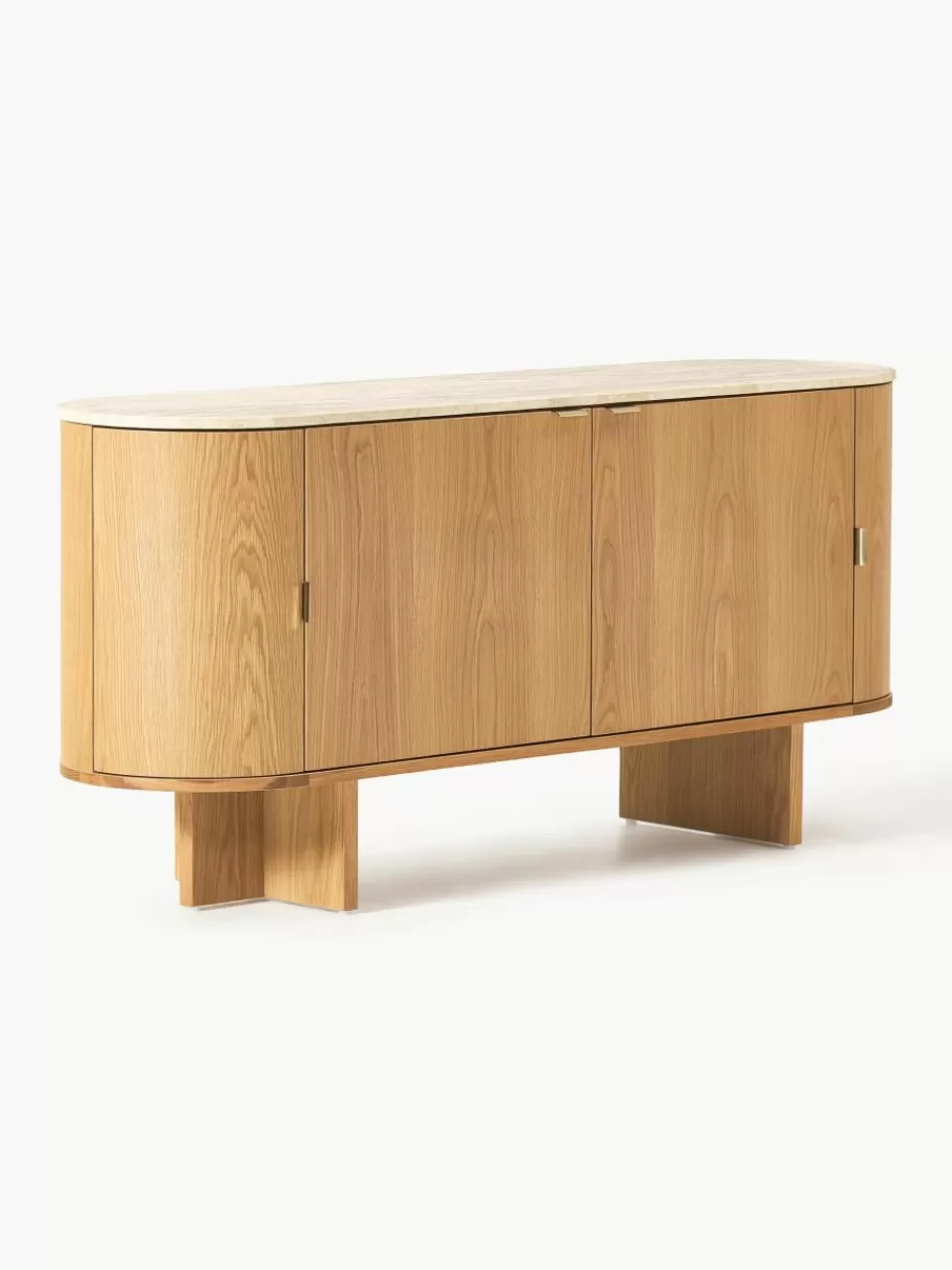 Westwing Collection Houten dressoir Zumi met afgeronde hoeken en travertijn blad | Dressoirs