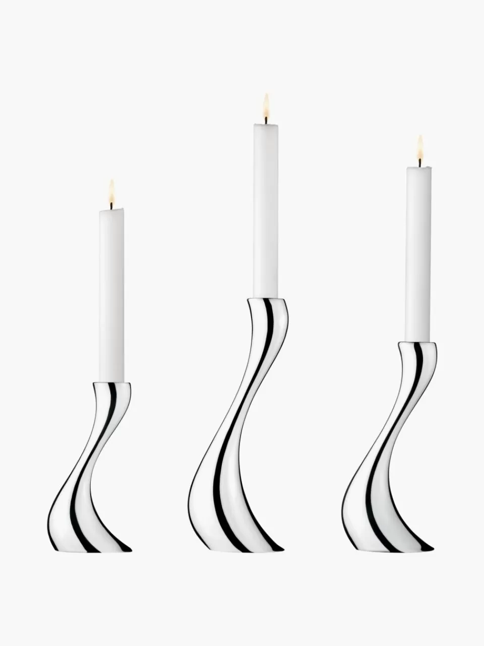 GEORG JENSEN Kandelaars Cobra van edelstaal, set van 3 | Kaarsen & Kaarsenhouders | Kandelaars