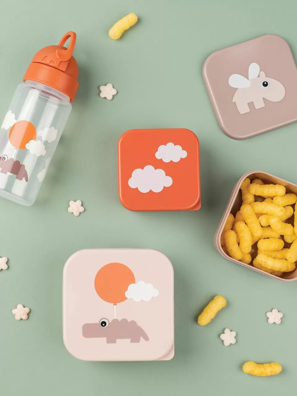 Done by Deer Kinderlunchbox Happy Clouds, set van 3 | Broodtrommels & Flessen | Kinderservies & -Bestek