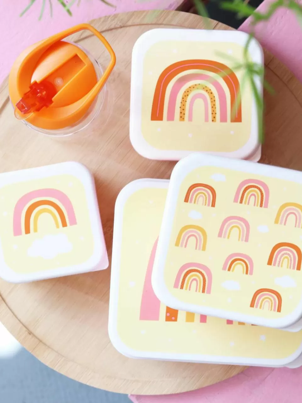 A Little Lovely Company Kinderlunchboxen Rainbows, set van 4 | Broodtrommels & Flessen | Kinderservies & -Bestek