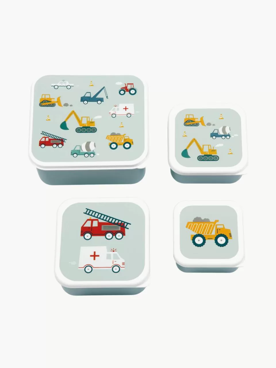 A Little Lovely Company Kinderlunchboxen Vehicles, set van 4 | Broodtrommels & Flessen | Kinderservies & -Bestek