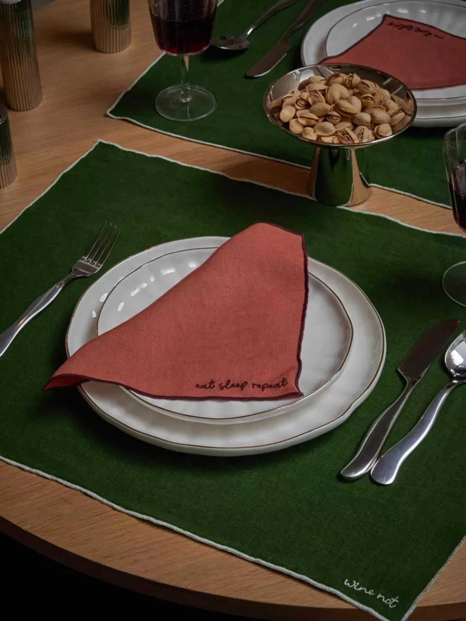 Westwing Collection Linnen servetten Cosmo met borduursel, 4 stuks | Servies | Placemats