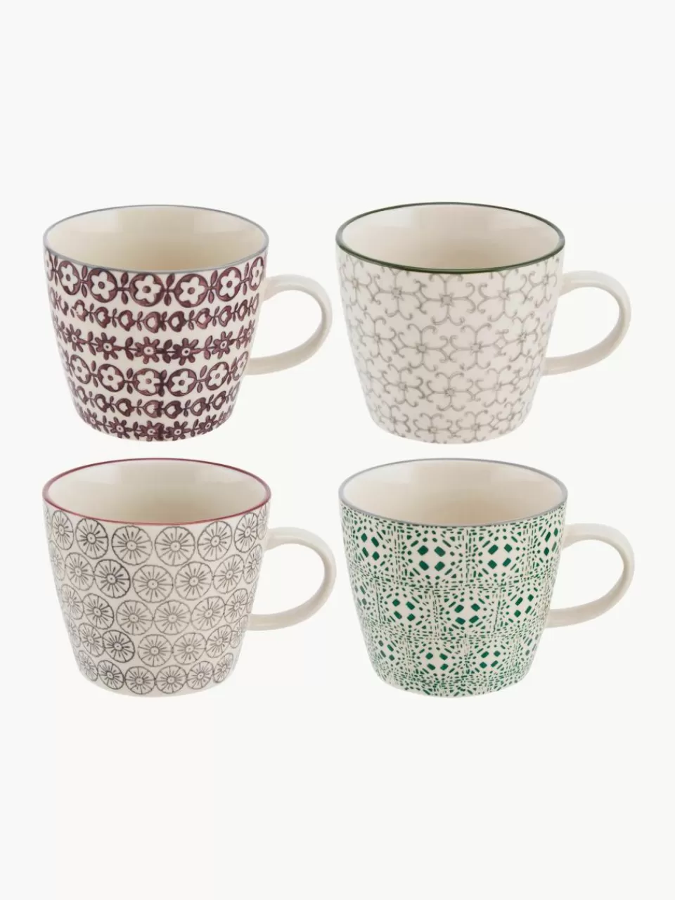 Bloomingville Mokken Karine met klein patroon, set van 4 | Servies | Koffiekopjes