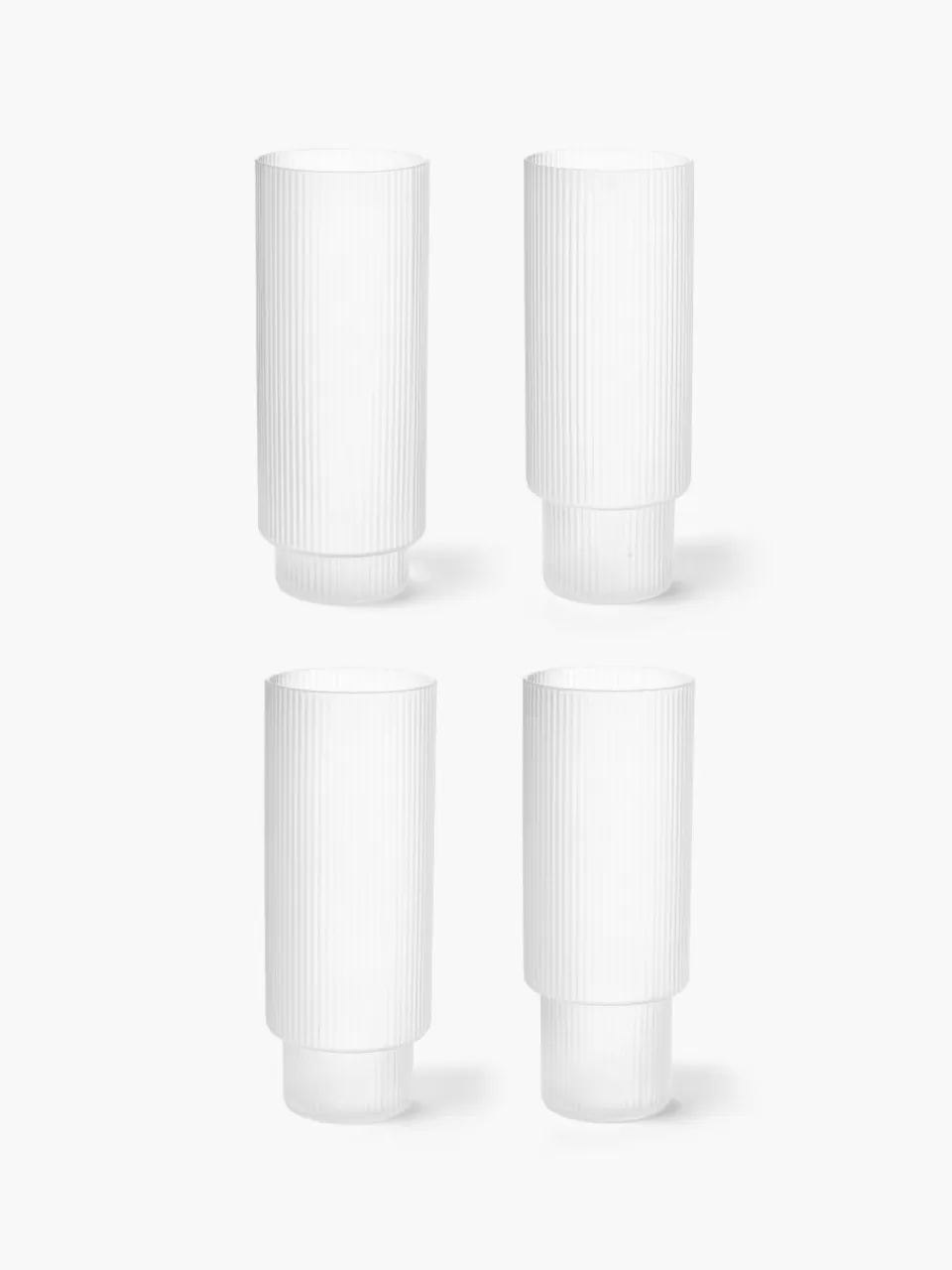 ferm LIVING Mondgeblazen longdrinkglazen Ripple met groefreliëf, 4-delig | Servies | Barglazen