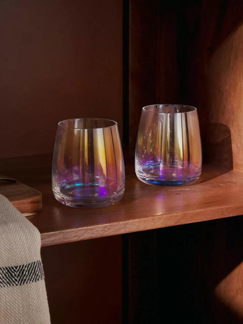 Westwing Collection Mondgeblazen waterglazen Rainbow, iriserend, 4 stuks | Servies | Waterglazen