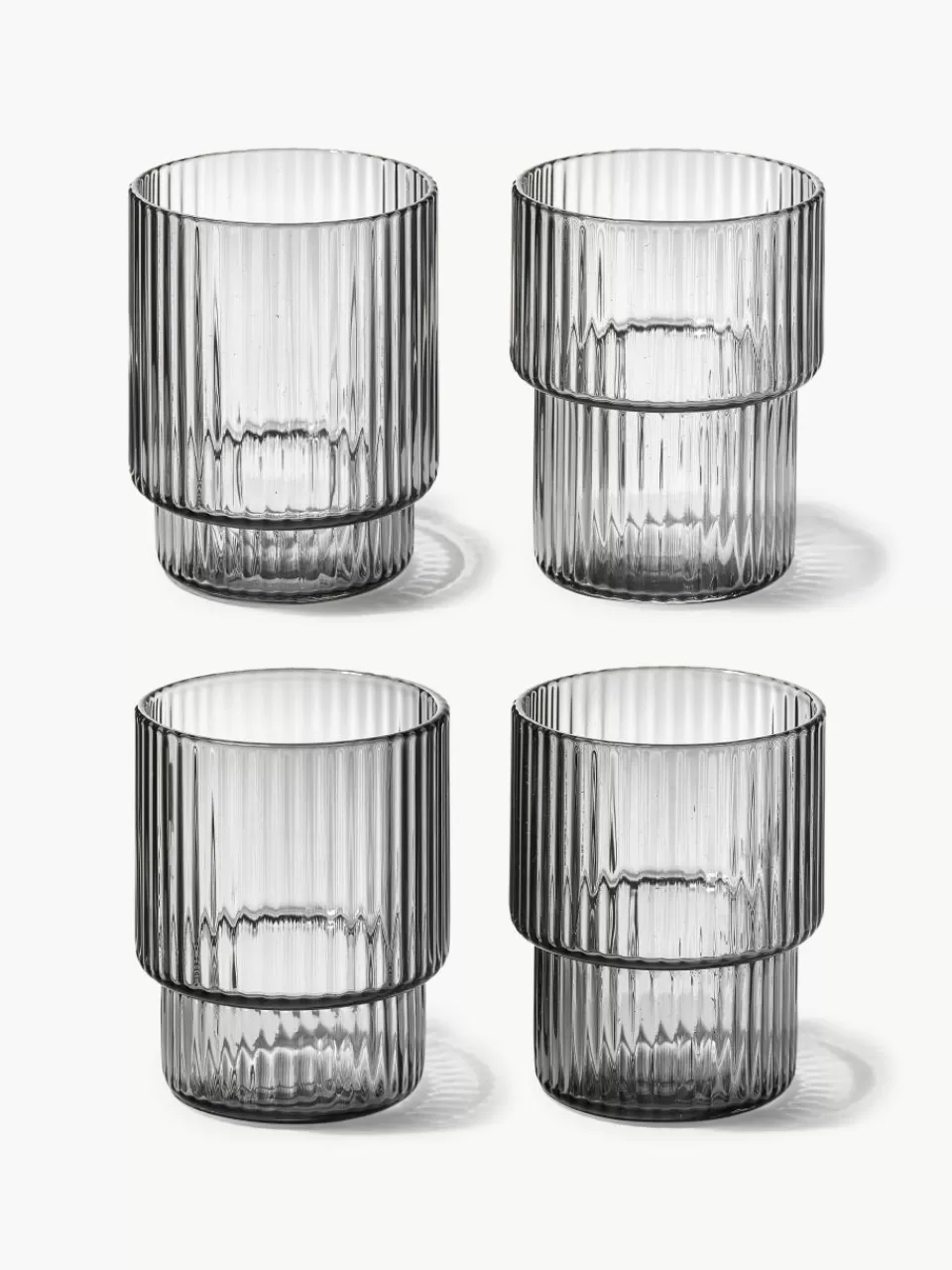 ferm LIVING Mondgeblazen waterglazen Ripple met groefreliëf, 4-delig | Servies | Waterglazen