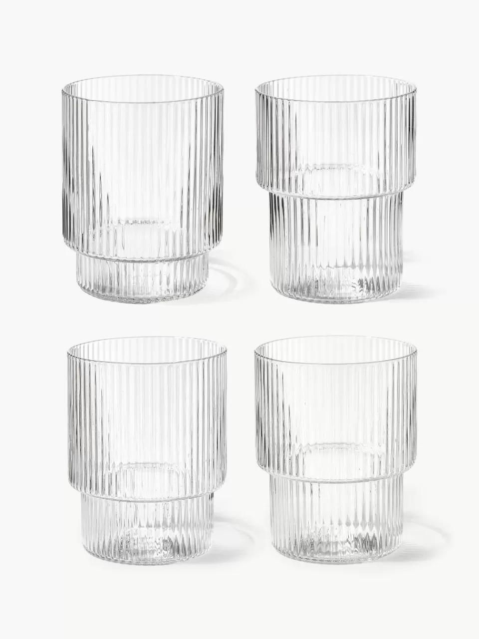 ferm LIVING Mondgeblazen waterglazen Ripple met groefreliëf, 4-delig | Servies | Waterglazen