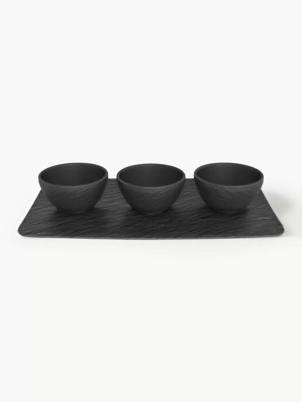 Villeroy & Boch Porseleinen dipschalen Manufacture Rock met dienblad, 4-delig | Snack- & Dipschalen