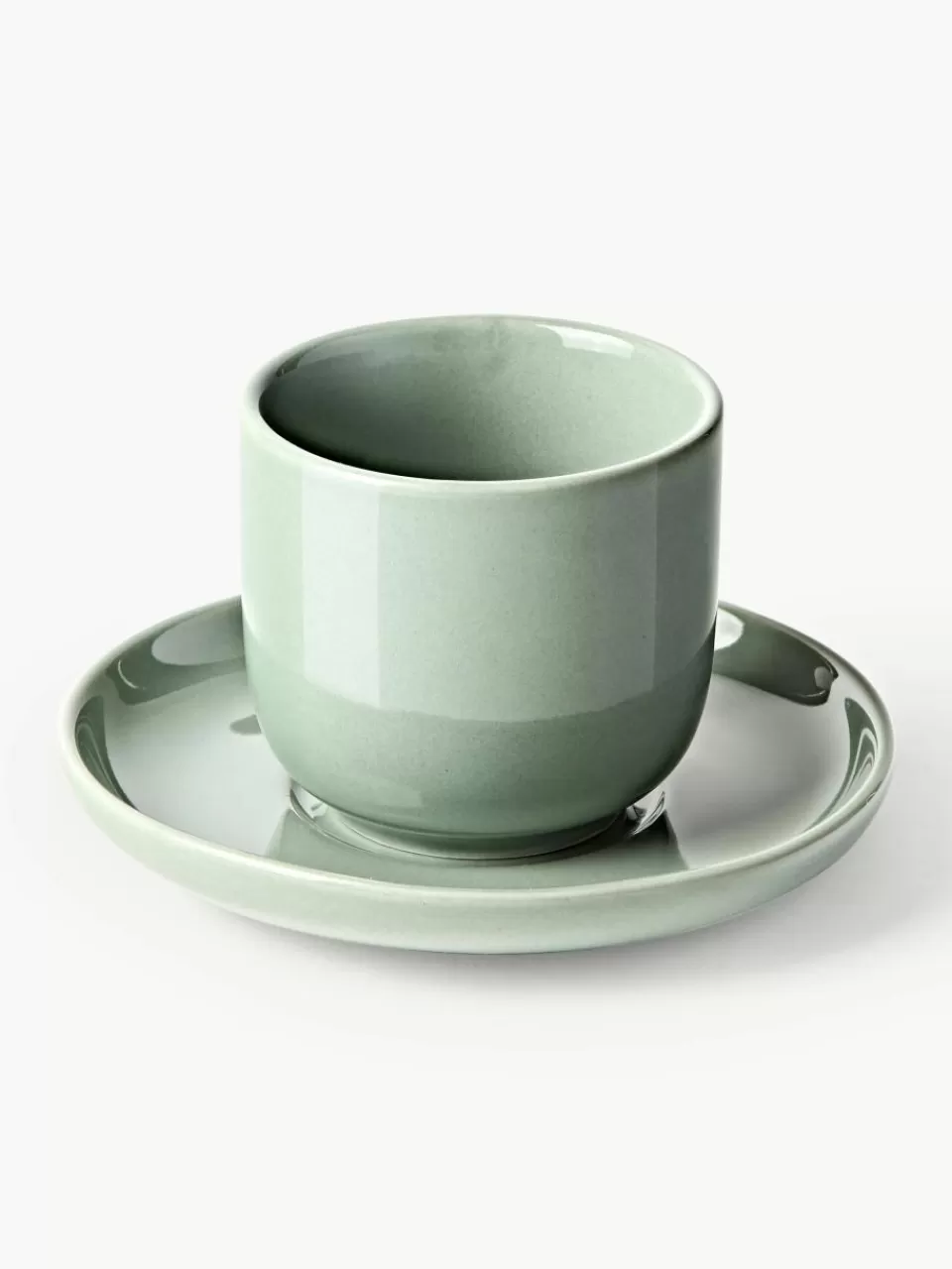 Westwing Collection Porseleinen espressokopjes Nessa met schotels, 4 stuks | Servies | Espressokopjes