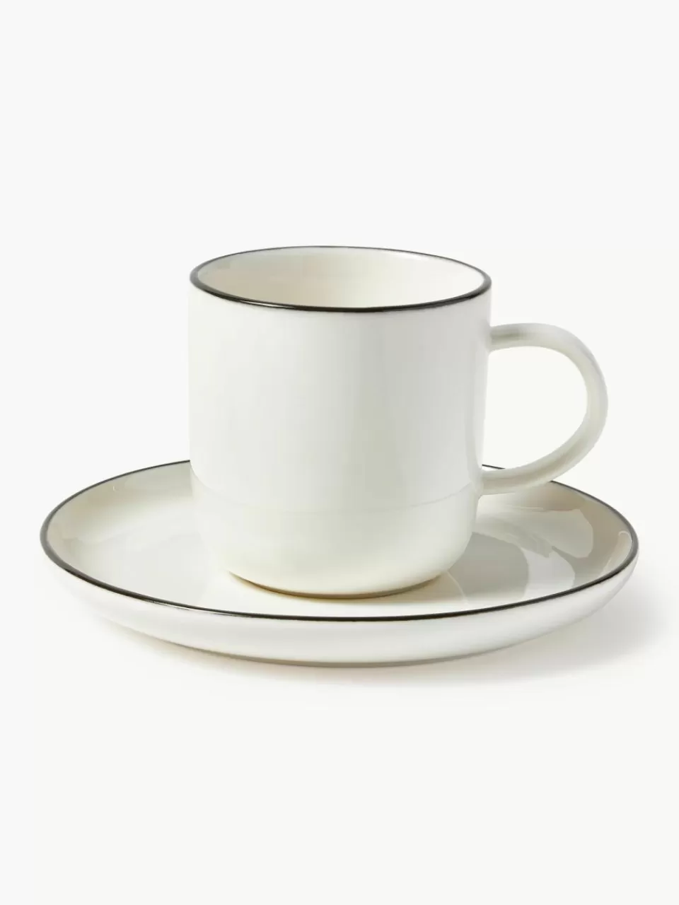 Westwing Collection Porseleinen koffiekopjes Facile met schotels, 2 stuks | Servies | Koffiekopjes