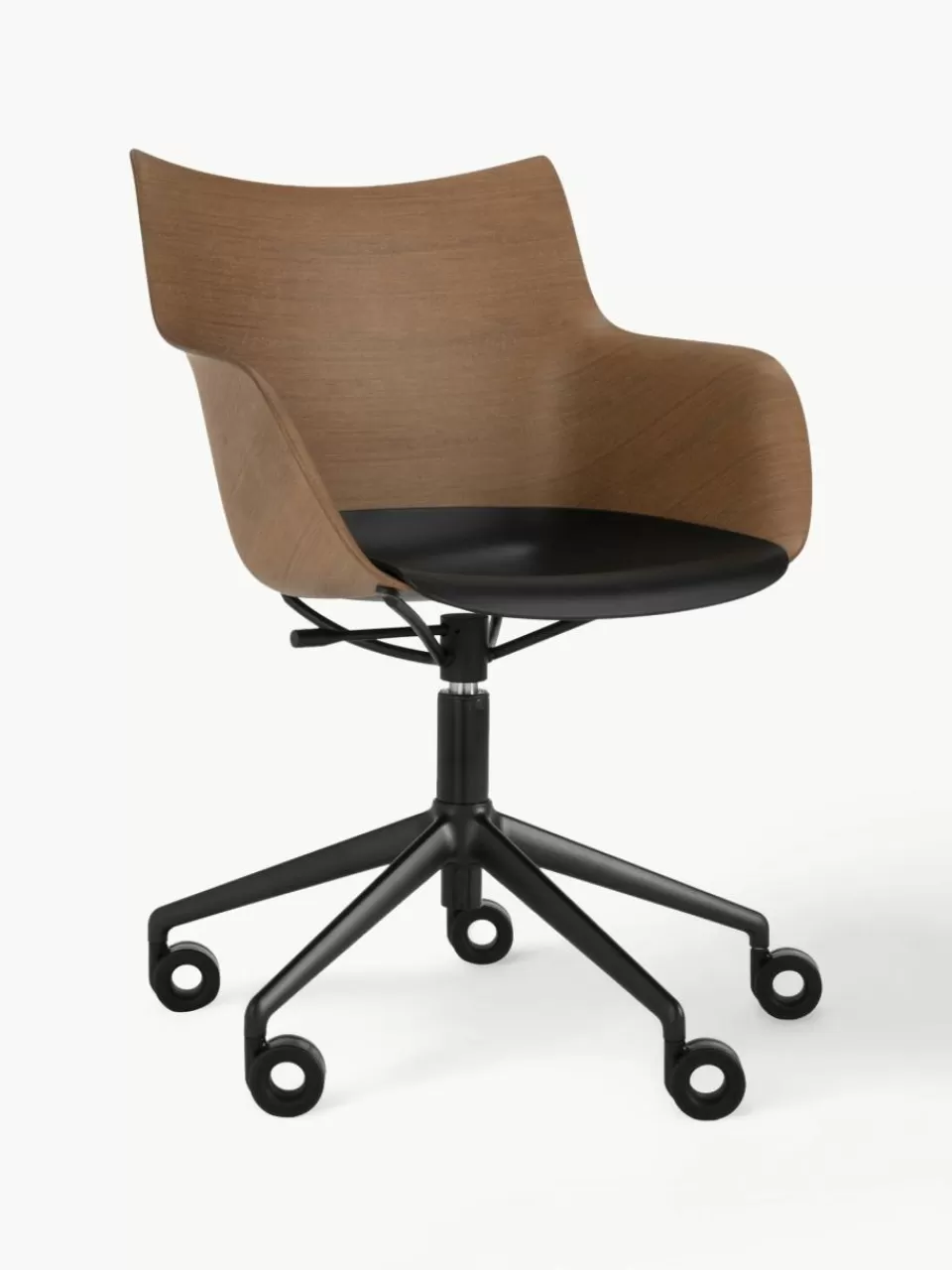 Kartell Q/Wood bureaustoel met armleuningen, in hoogte verstelbaar | Bureaustoelen | Stoelen