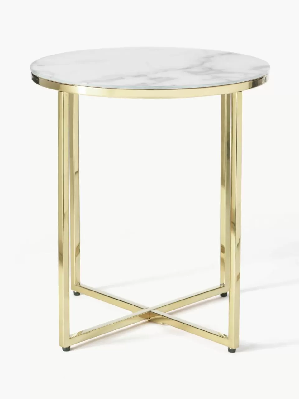 Westwing Collection Ronde bijzettafel Antigua met glazen tafelblad in marmerlook | Bijzettafels