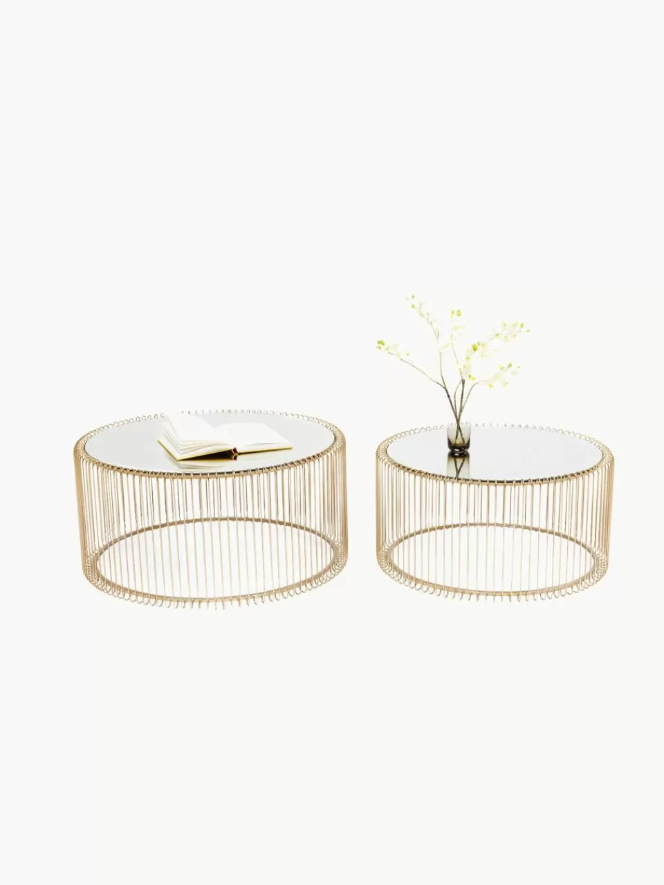 Kare Design Salontafels Wire met glazen tafelblad, set van 2 | Salontafels | Salontafels