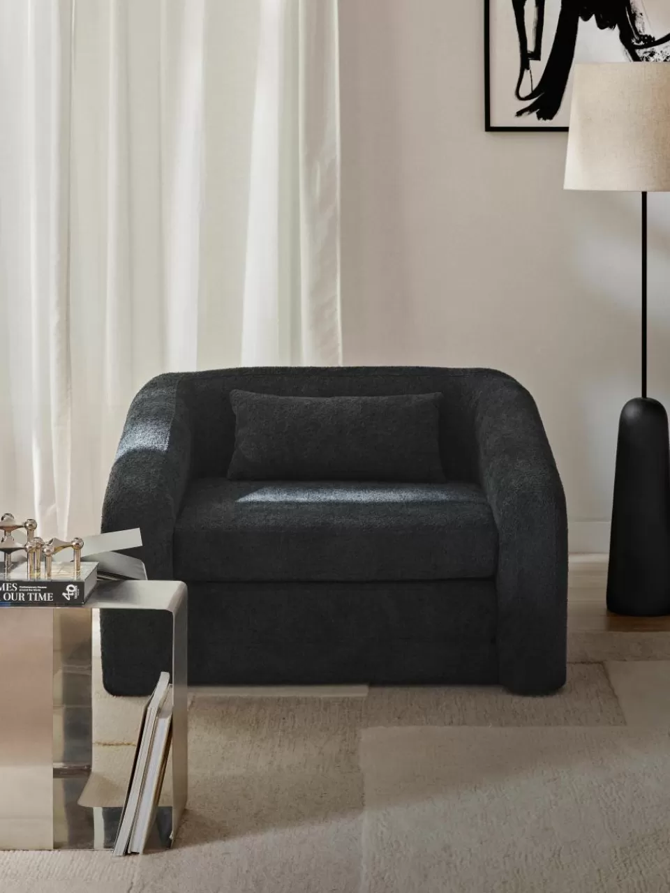 Westwing Collection Slaapfauteuil Eliot uit teddy-bouclé | Fauteuils | Slaapfauteuils