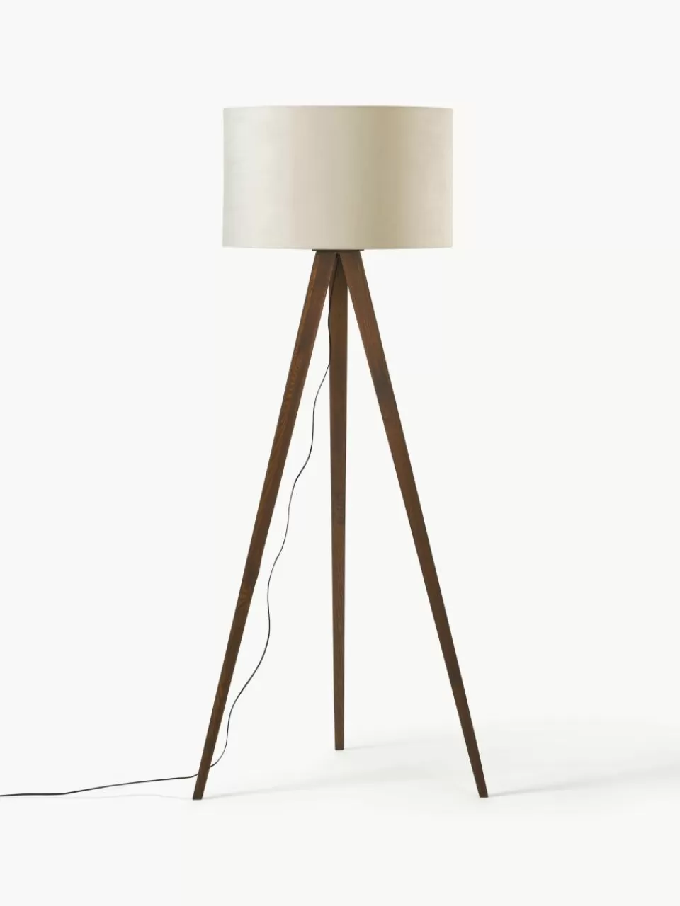 Westwing Collection Tripod vloerlamp Jake van massief hout met fluwelen lampenkap | Staande Lampen | Tripod Lampen